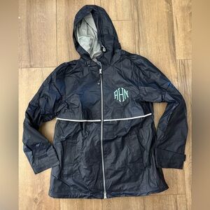 Women’s Navy Hooded Windbreaker Rain Jacket Monogrammed Initials ANH Medium
